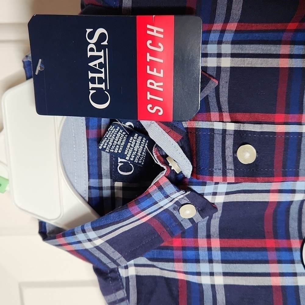 CHAPS Navy Plaid Button Down Shirt Size XXS 4/5 NWT - Picture 4 of 8